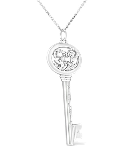 .925 Sterling Silver Diamond Accent Zodiac Key 18" Pendant Necklace (K-L Color, I1-I2 Clarity)