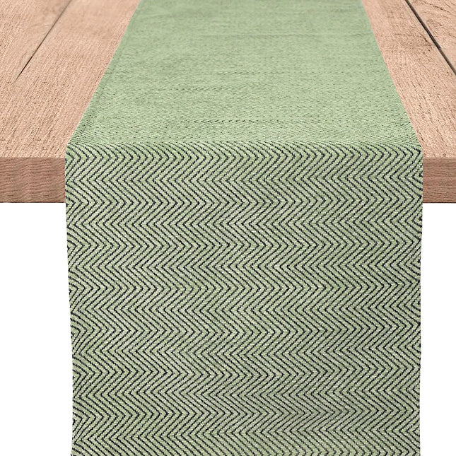 72" Sage Green Chevron Table Runner – Washable Chenille Fabric for Dining Table, Dresser, or Bedroom