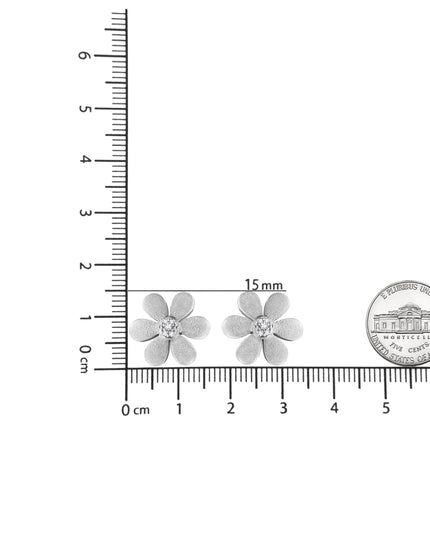 Matte Finished .925 Sterling Silver Diamond Accent Flower Hoop Stud Earring (I-J Color, I1-I2 Clarity)
