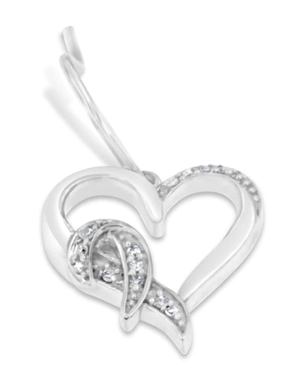 Sterling Silver Round Cut Diamond Heart Dangle Earrings (0.09 cttw, H-I Color, I1-I2 Clarity)