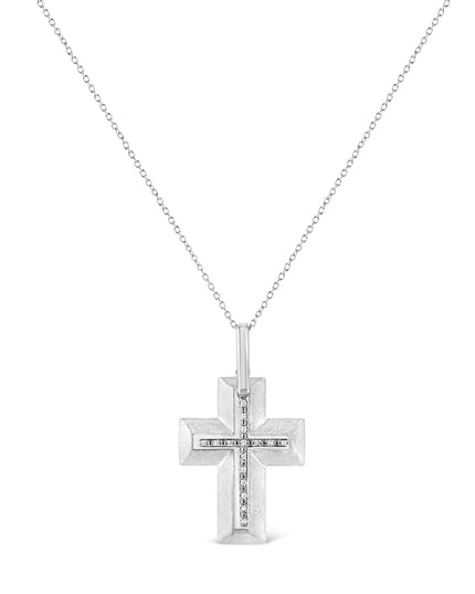 .925 Sterling Silver Prong-Set Diamond Accent Bold Cross 18" Pendant Necklace (I-J Color, I1-I2 Clarity)