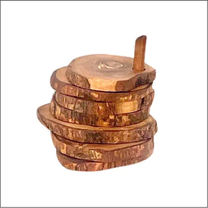 Olive Wood Coaster Set with Holder - 7 Pcs
