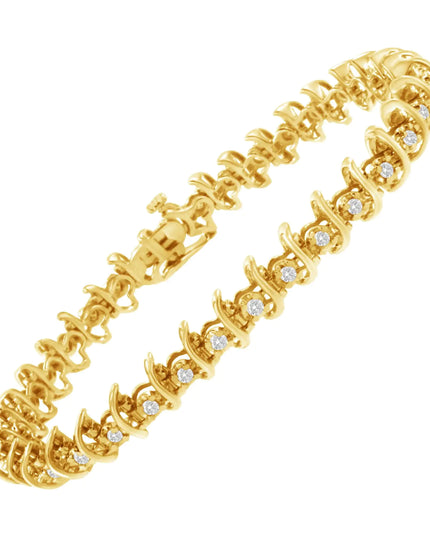 10KT Yellow Gold Plated .925 Sterling Silver 1 cttw Prong-Set Diamond Link Bracelet (J-K, I1-I2) - 7.5"