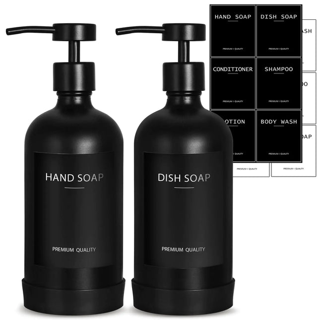 Matte Black Glass Soap Dispenser with Stainless Steel Pump – Hand Soap and Lotion Dispenser for Kitchen & Bathroom, Stylish Bathroom Decor