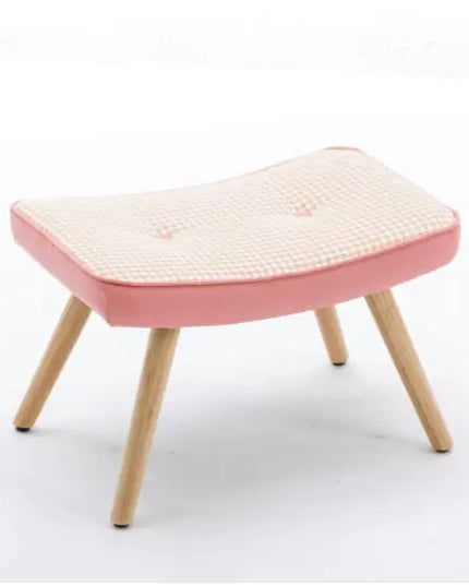 Wooden Stepping Stool – Pink Linen with Non-Slip Cushion