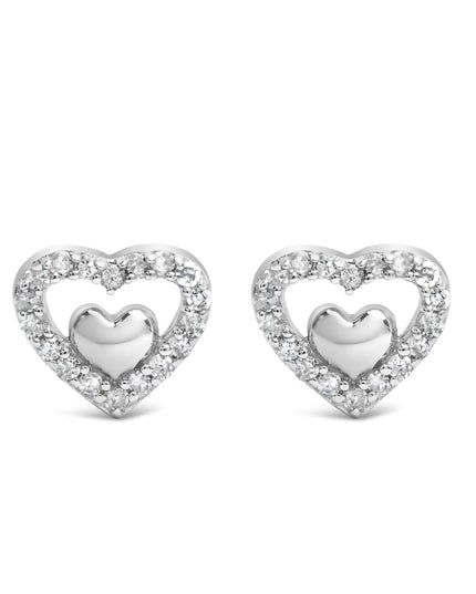 925 Sterling Silver 1/6 Cttw Diamond Open Double Heart Stud Earrings - Choice of Diamond Color
