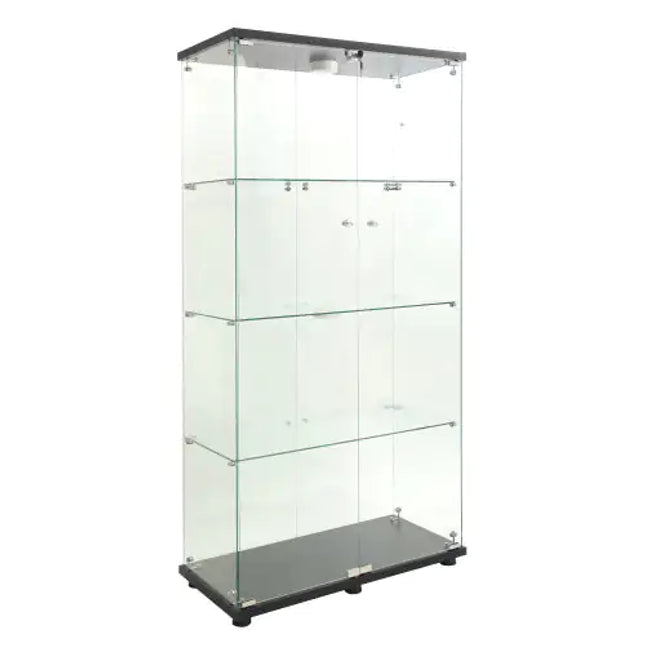LED Glass Display Cabinet 4 Shelves, Floor-to-ceiling Bookshelves