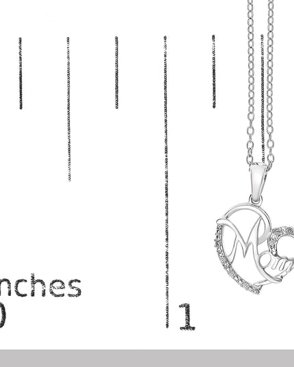 .925 Sterling Silver Cursive Mom Heart Diamond Accent Pendant Necklace (J-K Color, I2-I3 Clarity) - 18" Inches