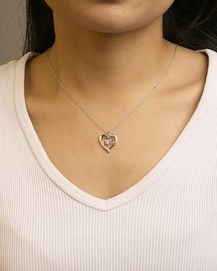 .925 Sterling Silver Diamond Accent MOM with Heart Pendant Necklace (J-K Color, I2-I3 Clarity) - 18" Inches