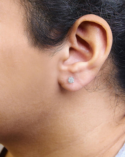 .925 Sterling Silver Silver Round Lab Grown Diamond Classic 4-Prong Solitaire Stud Earrings (F-G Color, VS1-VS2 Clarity)