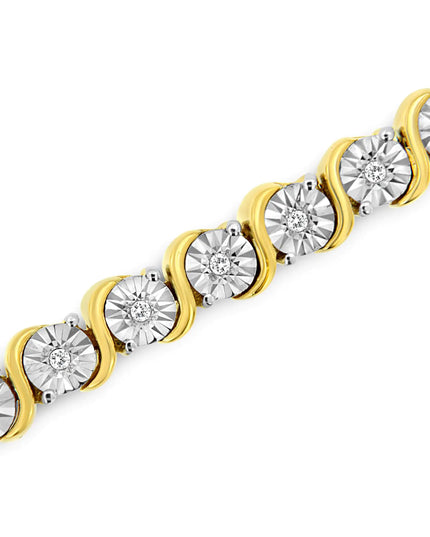 .925 Sterling Silver 1/4 Cttw Diamond Round Miracle Plate and "S" Link Tennis Bracelet (I-J Color, I2- I3 Clarity) - 7"