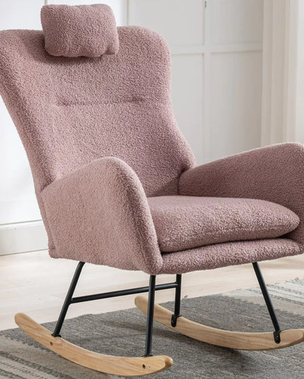35.5\" Rocking Chair, Teddy Fabric, Wingback Glider, Solid Wood Base, Living Room Bedroom