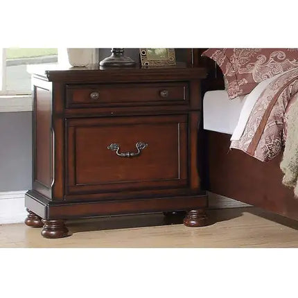 Cherry Finish Nightstand 1pc Storage Table Plywood Veneer Furniture
