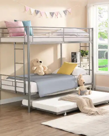 Silver Metal Bunk Bed With Trundle