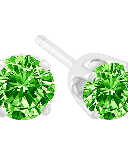 .925 Sterling Silver 1/5 Cttw Round Brilliant-Cut Green Diamond Classic 4-Prong Stud Earrings (Fancy Color-Enhanced, I2-I3 Clarity)