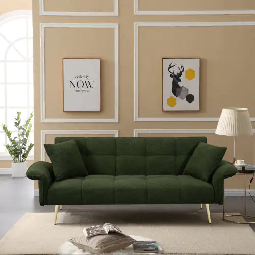 Futon Sofa Bed, Convertible Double Sofa Bed With Folding Armrests For Living Rooms And Small Spaces
