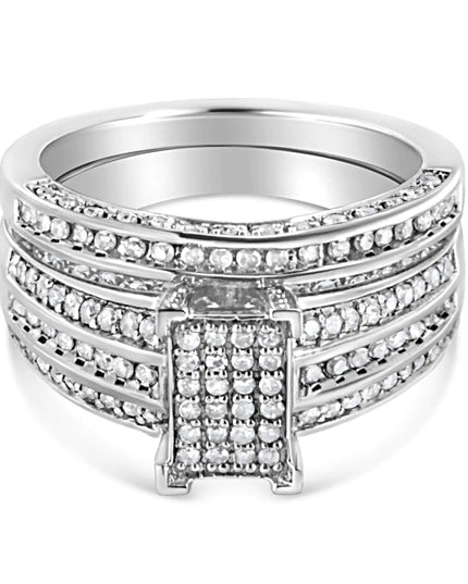 .925 Sterling Silver 3/4 Cttw Prong Set Round Diamond Composite Engagement Ring and Band Set (I-J Color, I3 Clarity)