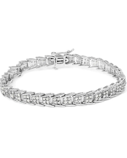 .925 Sterling Silver 2.0 Cttw Diamond Fan-Shaped Fancy Chevron Link Tennis Bracelet (I-J Color, I3 Clarity) - 7"