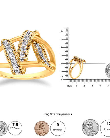 14K Yellow Gold Plated .925 Sterling Silver 1/4 Cttw Diamond Interlocking Bypass Ring (I-J Color, I1-I2 Clarity)