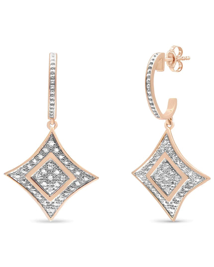 10K Rose Gold Plated Sterling Silver Round Cut Diamond Cushion Dangle Earrings (0.04 cttw, H-I Color, I2-I3 Clarity)
