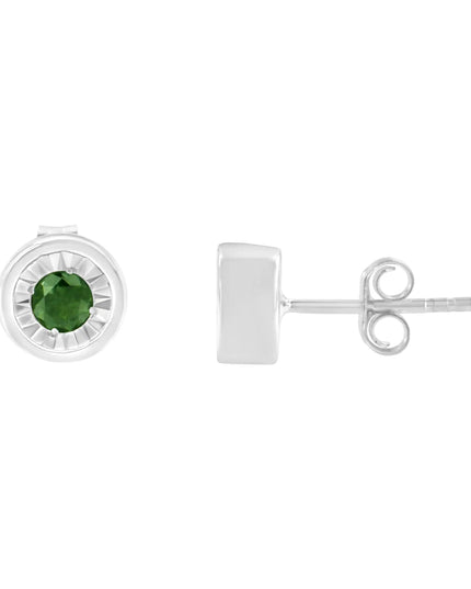 .925 Sterling Silver 1/4 Cttw Round Brilliant-Cut Green Diamond Miracle-Set Stud Earrings (Fancy Color-Enhanced, I1-I2 Clarity)