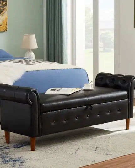 Black Rectangular Storage Stool