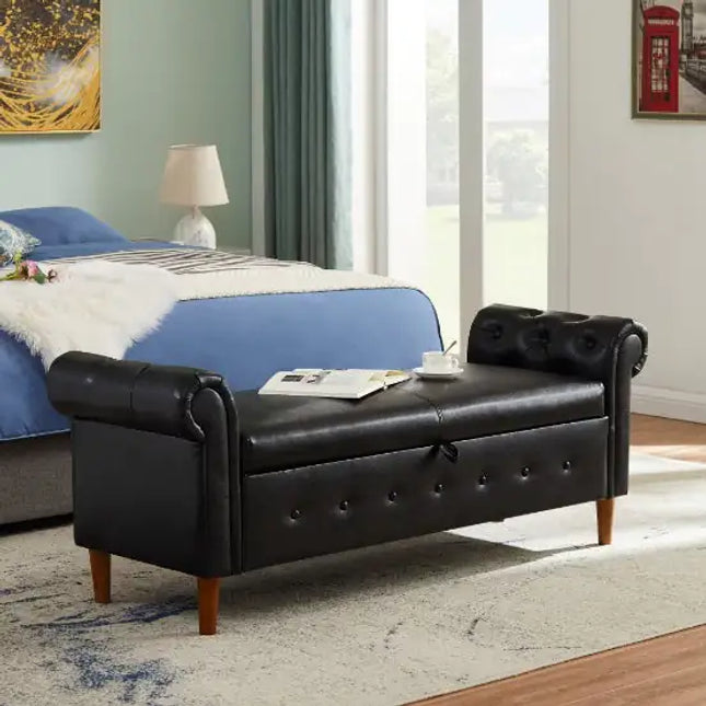 Black Rectangular Storage Stool