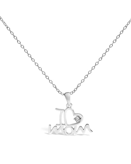 .925 Sterling Silver Diamond Accent "I Love Mom" Heart Pendant Necklace (J-K Color, I2-I3 Clarity) - 18" Inches