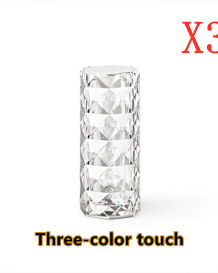 Crystal USB Table Lamp Touch Dimming Night Light Rose Projector Decor