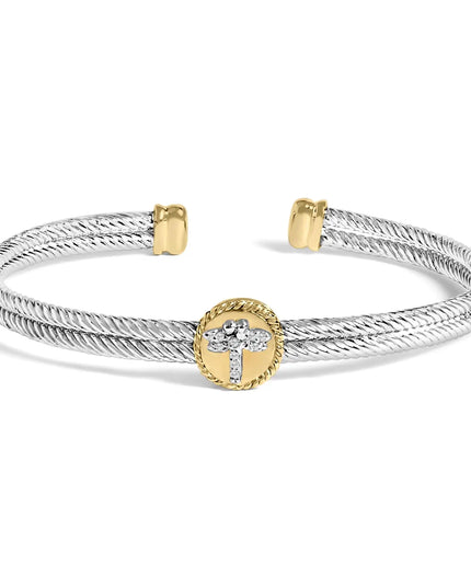 18K Yellow Gold Plated .925 Sterling Silver Diamond Accent Dragonfly Medallion Bangle Bracelet (I-J Color, SI1-SI2 Clarity) - 7.75 Inches