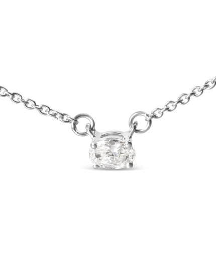 14K White Gold 1/4 Cttw Lab Grown Oval Solitaire Diamond East West 18" Pendant Necklace (G-H Color, VS2-SI1 Clarity)