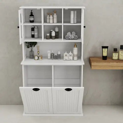 Inclined Laundry Basket Cabinet - 2 Compartments