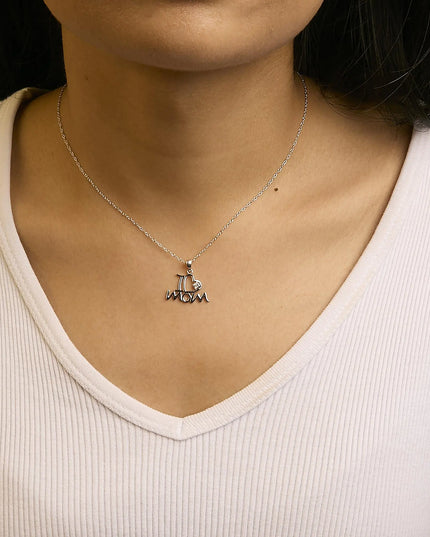 .925 Sterling Silver Diamond Accent "I Love Mom" Heart Pendant Necklace (J-K Color, I2-I3 Clarity) - 18" Inches