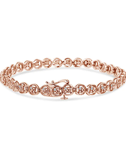 .925 Sterling Silver 1/10 Cttw Diamond Open Circle Wheel Link 7" Tennis Bracelet (I-J Color, I2-I3 Clarity)