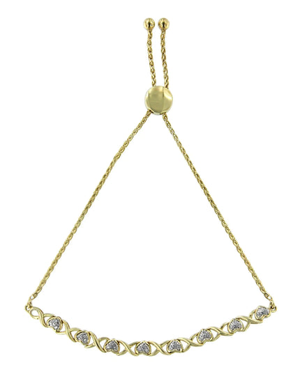 10K Yellow Gold over .925 Sterling Silver 1/10 Cttw Diamond Heart and X-Link 6”-9” Adjustable Bolo Bracelet (H-I Color, I2-I3 Clarity)
