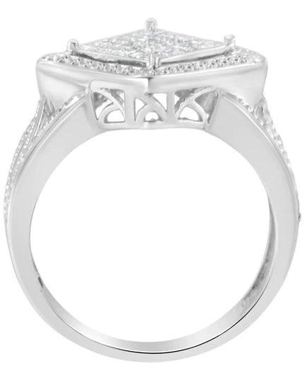 .925 Sterling Silver 2/5 Cttw Princess Cut Diamond Square On Point Cluster Composite Cocktail Ring (H-I Color, SI1-SI2 Clarity)