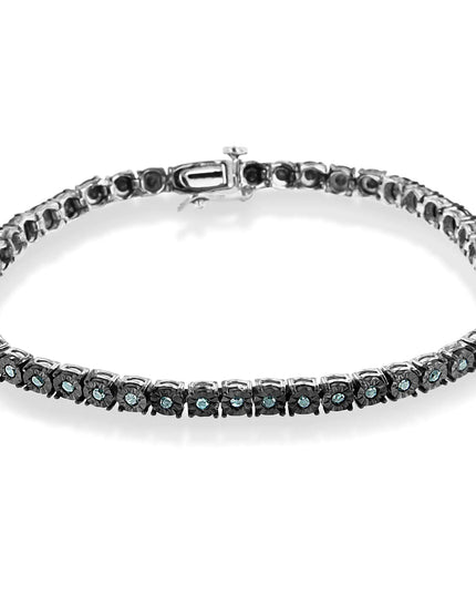 Black Rhodium Plated .925 Sterling Silver 1.0 Cttw Diamond Miracle Tennis Bracelet (Enhanced Blue Color, I3 Clarity) - 7"
