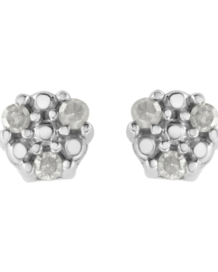 .925 Sterling Silver 1/10 cttw Prong Set Round-Cut Trio Diamond Stud Earrings (I-J Color, I3 Clarity)