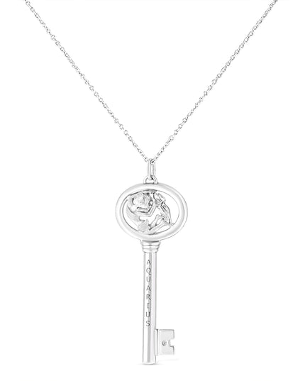 .925 Sterling Silver Diamond Accent Zodiac Key 18" Pendant Necklace (K-L Color, I1-I2 Clarity)