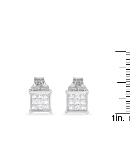Sterling Silver Princess Cut Diamond Square Stud Earrings (.3 cttw, H-I Color, I1-I2 Clarity)