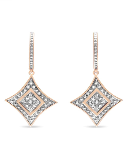 10K Rose Gold Plated Sterling Silver Round Cut Diamond Cushion Dangle Earrings (0.04 cttw, H-I Color, I2-I3 Clarity)