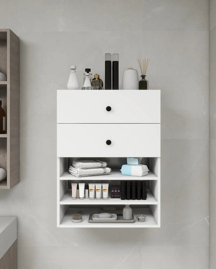 Modular Wooden Closet Organizer System – 2 Drawers, 3 Wall-Mounted Shelves for Walk-In Closet or Bedroom, White, 23.62"W × 16.04"D × 31.49"H