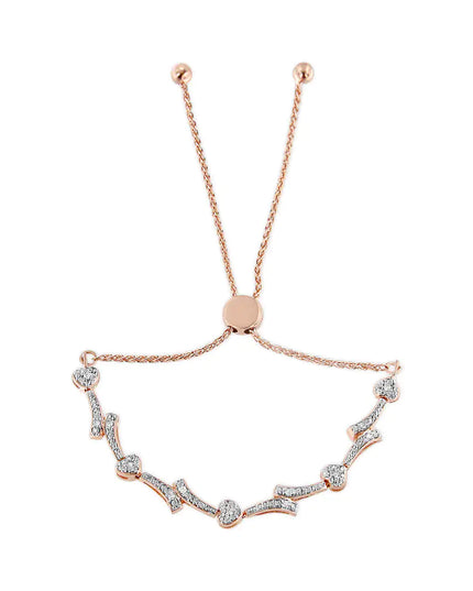 .925 Sterling Silver Diamond Accent Heart and Wave Link Bolo Bracelet (I-J Color, I2-I3 Clarity) - 6" to 9" Adjustable