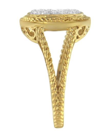 10K Yellow Gold Plated .925 Sterling Silver 1/2 Cttw Diamond Square Cushion Cluster Split Shank Cocktail Ring (J-K Color, I2-I3 Clarity)