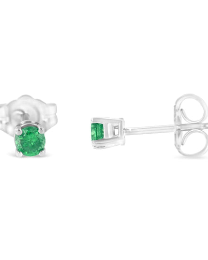 .925 Sterling Silver 1/4 Cttw Round Brilliant-Cut Green Diamond Classic 4-Prong Stud Earrings (Fancy Color-Enhanced, I2-I3 Clarity)