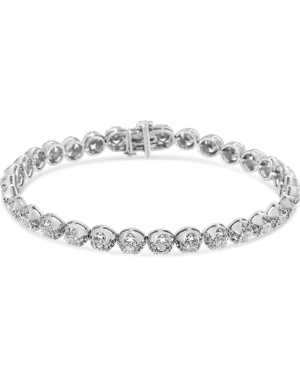 .925 Sterling Silver 1.0 Cttw Diamond Miracle-Plate Open Quatrefoil Flower Circle-Link 7" Tennis Bracelet (I-J color, I3 clarity)