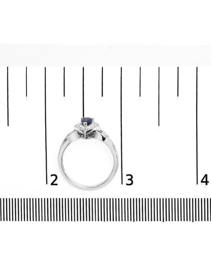 .925 Sterling Silver 6x4mm Pear Sapphire Gemstone with Diamond Accent Fashion Halo Ring (H-I Color, SI1-SI2 Clarity)