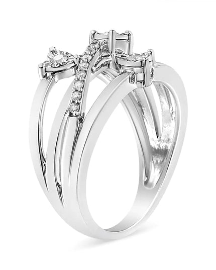 .925 Sterling Silver 1/5 Cttw Miracle-Set Diamond Heart Cross-Over Bypass Ring (I-J Color, I2-I3 Clarity)