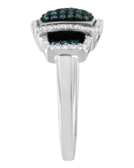 Black Rhodium Plated .925 Sterling Silver 1/2 Cttw White & Blue Diamond Square Halo Cocktail Ring (Fancy Blue & H-I Color, I2-I3 Clarity)