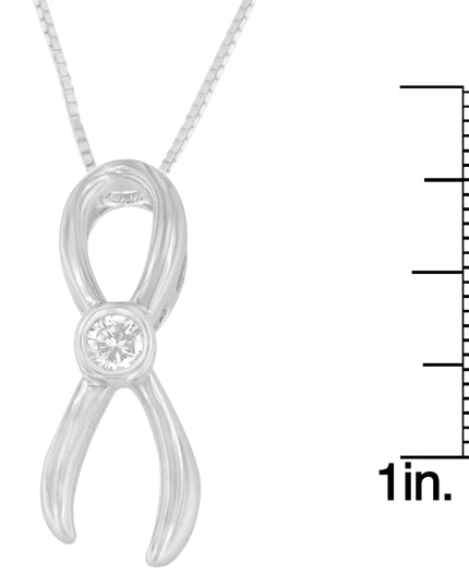 .925 Sterling Silver 1/10 cttw Diamond Ribbon Pendant Necklace (H-I, I1-I2)